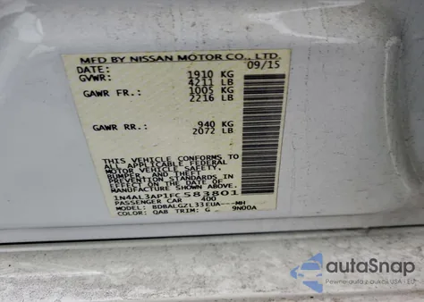 2015 Nissan Altima 2.5 z USA, uszkodzony, nr VIN 1N4AL3AP1FC583801